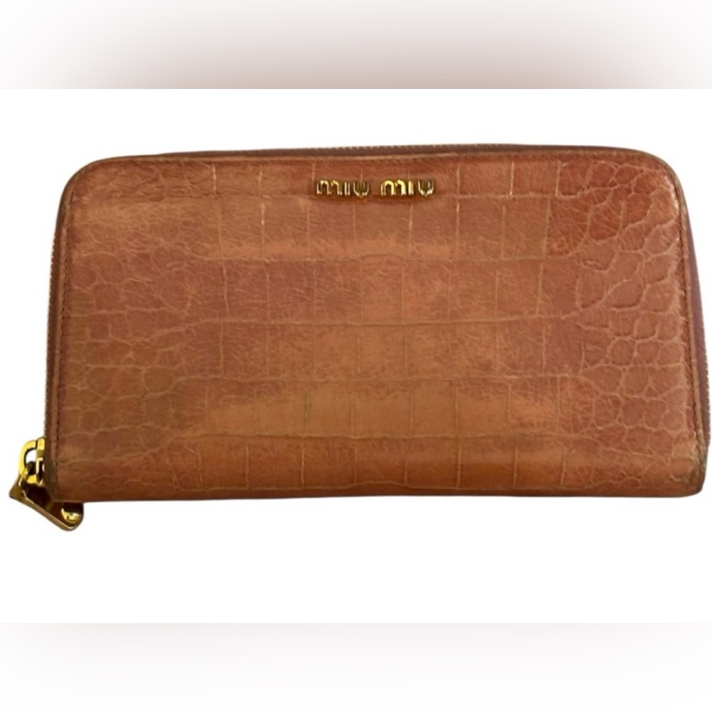 Miu Miu Brown Croc-Embossed Wallet